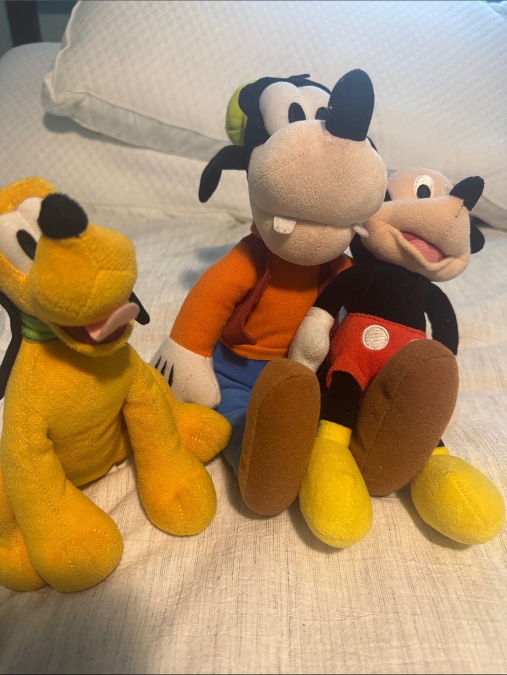 Disney Plush Trio - Yellow Pluto, Orange Goofy, Black & Red Mickey